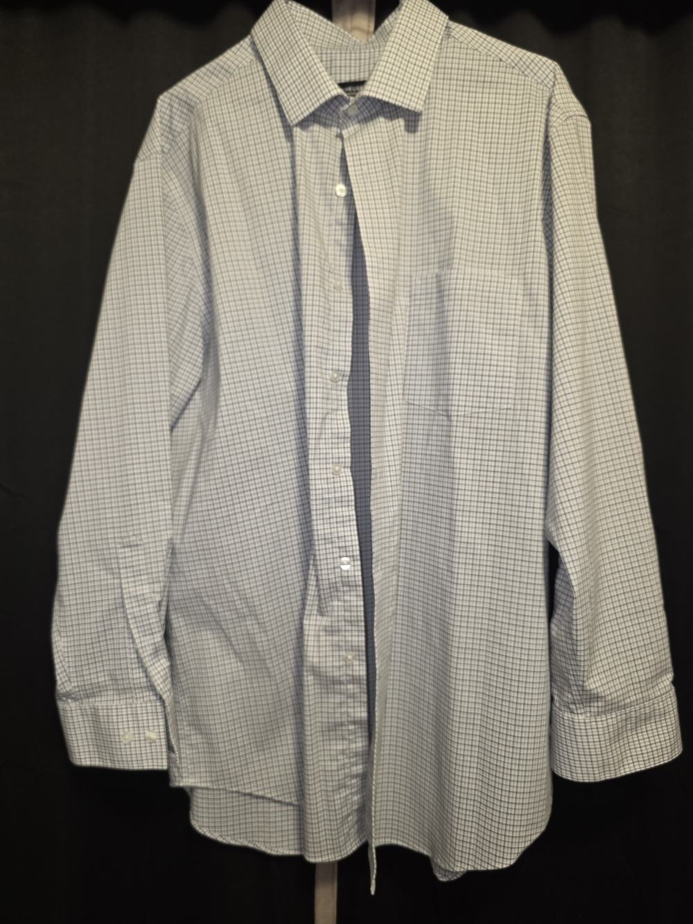 Van Heusen White Dress Shirt with Blue Micro-Check